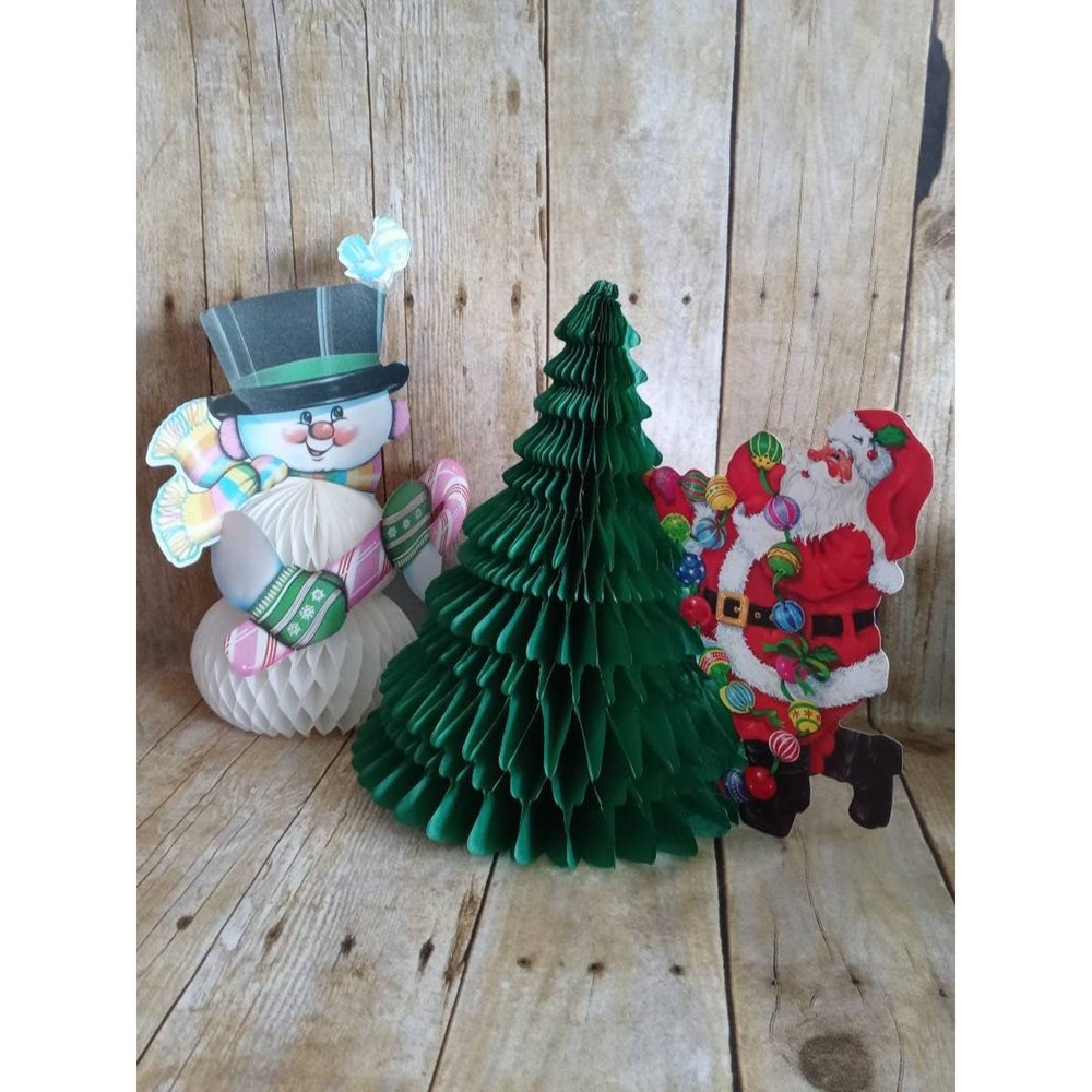 Vtg Beistle Co Honey Comb Frosty Snowman & Santa Claus Christmas Table Decor (4D